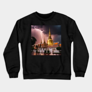 Iconic World Landmarks During A Thunderstorm; Wat Pho Bangkok Crewneck Sweatshirt